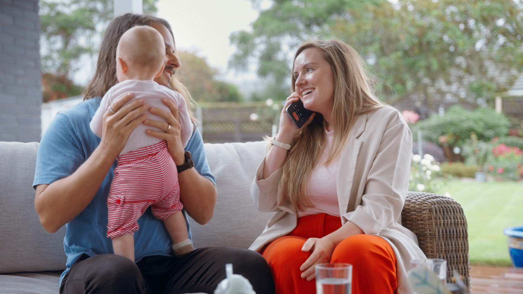 Client family at home during a phone conversation